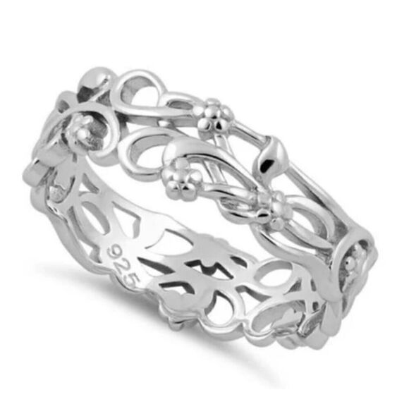 Sterling Silver Floral Vines Band Casual Ring New - Picture 1 of 4